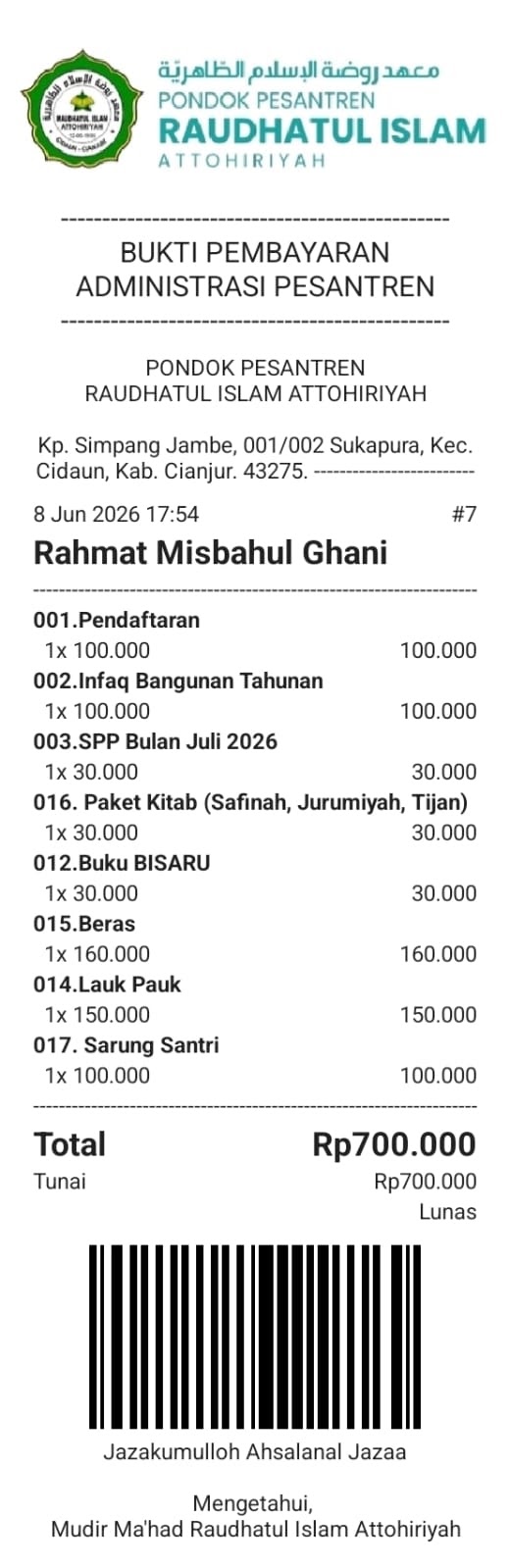Contoh Struk Bukti Pembayaran